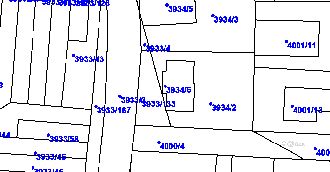 Parcela st. 3934/6 v KÚ Roudnice nad Labem, Katastrální mapa