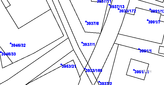 Parcela st. 3937/1 v KÚ Roudnice nad Labem, Katastrální mapa