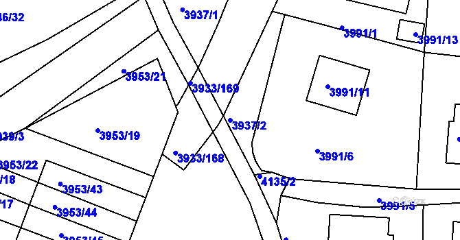 Parcela st. 3937/2 v KÚ Roudnice nad Labem, Katastrální mapa