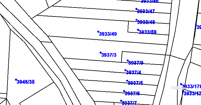 Parcela st. 3937/3 v KÚ Roudnice nad Labem, Katastrální mapa