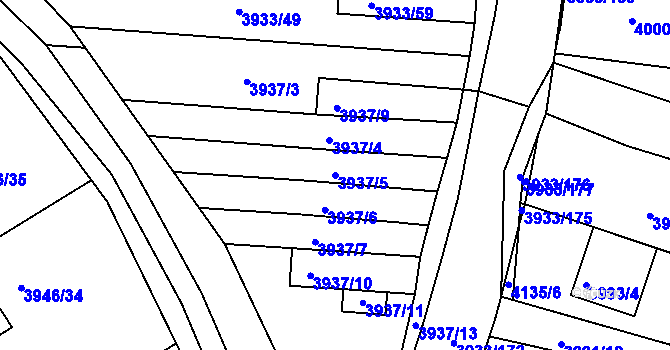 Parcela st. 3937/5 v KÚ Roudnice nad Labem, Katastrální mapa