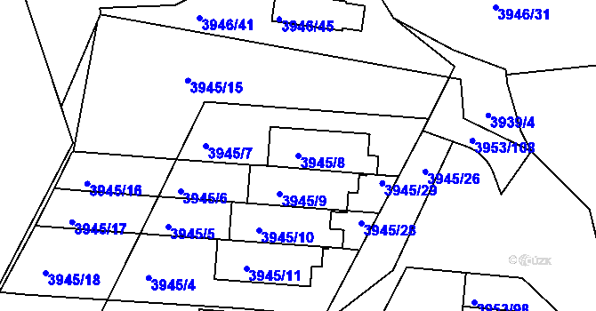 Parcela st. 3945/8 v KÚ Roudnice nad Labem, Katastrální mapa