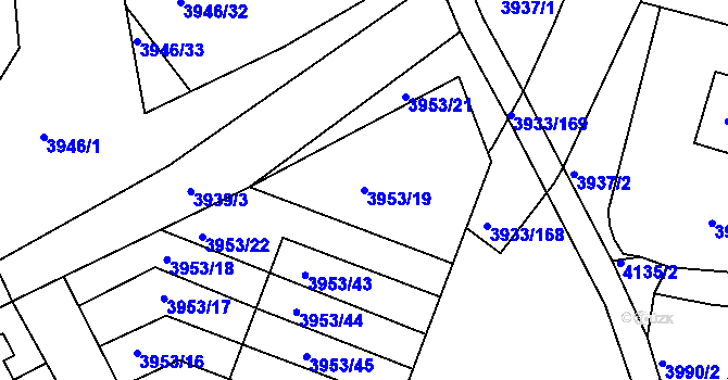 Parcela st. 3953/19 v KÚ Roudnice nad Labem, Katastrální mapa