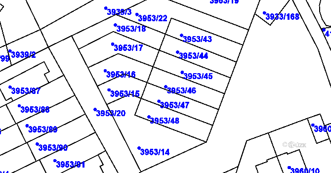 Parcela st. 3953/46 v KÚ Roudnice nad Labem, Katastrální mapa