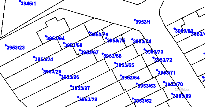 Parcela st. 3953/66 v KÚ Roudnice nad Labem, Katastrální mapa