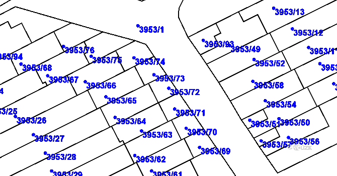 Parcela st. 3953/72 v KÚ Roudnice nad Labem, Katastrální mapa