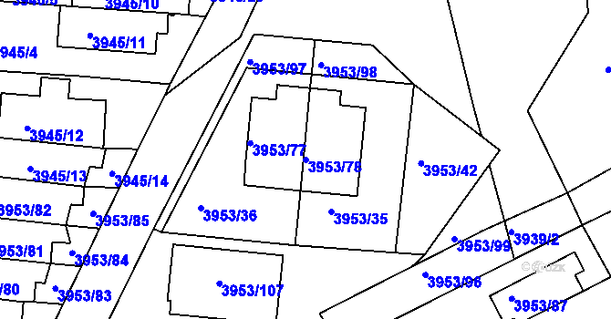 Parcela st. 3953/78 v KÚ Roudnice nad Labem, Katastrální mapa