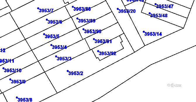 Parcela st. 3953/92 v KÚ Roudnice nad Labem, Katastrální mapa