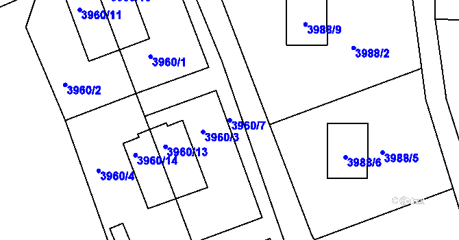 Parcela st. 3960/7 v KÚ Roudnice nad Labem, Katastrální mapa