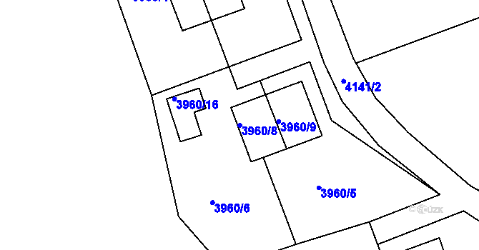 Parcela st. 3960/8 v KÚ Roudnice nad Labem, Katastrální mapa