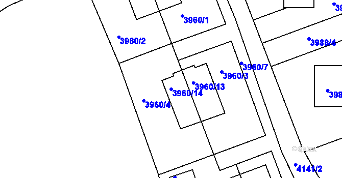Parcela st. 3960/14 v KÚ Roudnice nad Labem, Katastrální mapa