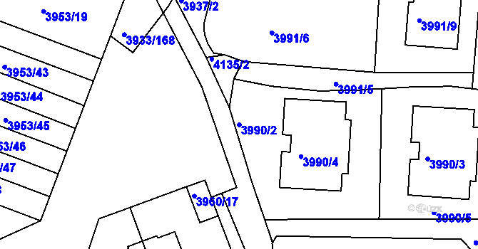 Parcela st. 3990/2 v KÚ Roudnice nad Labem, Katastrální mapa