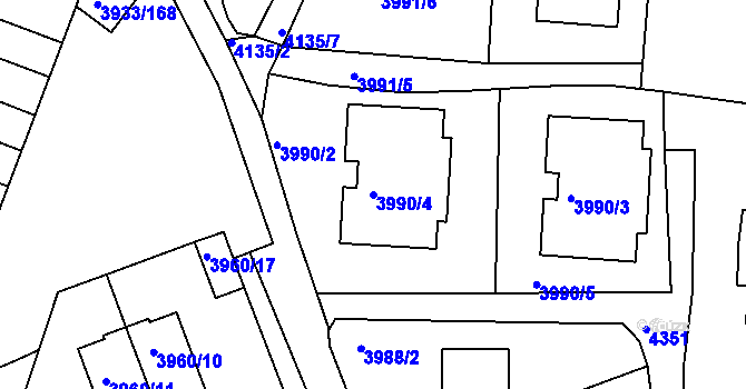 Parcela st. 3990/4 v KÚ Roudnice nad Labem, Katastrální mapa