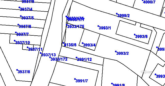 Parcela st. 3993/4 v KÚ Roudnice nad Labem, Katastrální mapa