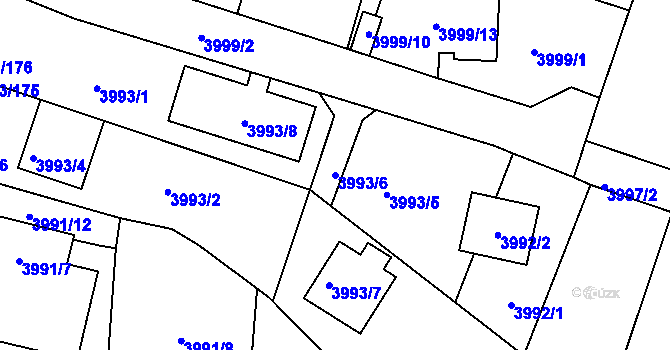 Parcela st. 3993/6 v KÚ Roudnice nad Labem, Katastrální mapa
