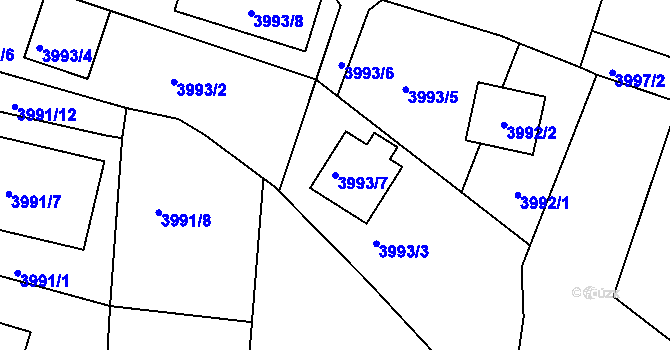 Parcela st. 3993/7 v KÚ Roudnice nad Labem, Katastrální mapa