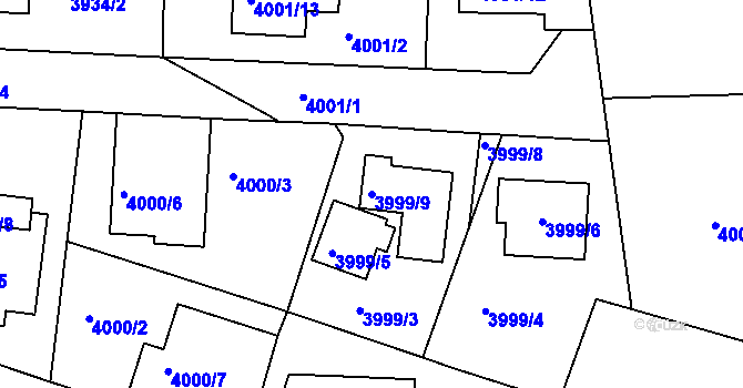 Parcela st. 3999/9 v KÚ Roudnice nad Labem, Katastrální mapa