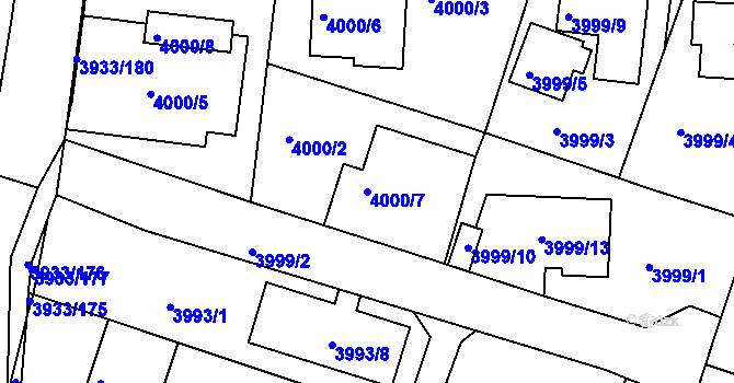 Parcela st. 4000/7 v KÚ Roudnice nad Labem, Katastrální mapa