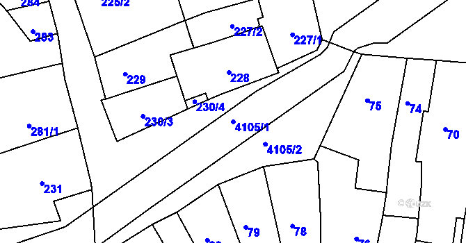 Parcela st. 4105/1 v KÚ Roudnice nad Labem, Katastrální mapa