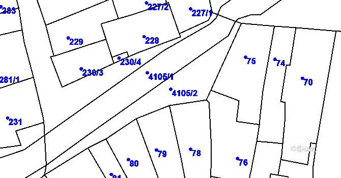 Parcela st. 4105/2 v KÚ Roudnice nad Labem, Katastrální mapa
