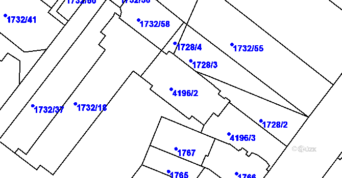 Parcela st. 4196/2 v KÚ Roudnice nad Labem, Katastrální mapa