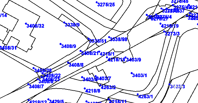 Parcela st. 4218/1 v KÚ Roudnice nad Labem, Katastrální mapa