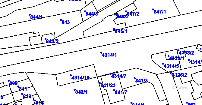 Parcela st. 4314/1 v KÚ Roudnice nad Labem, Katastrální mapa