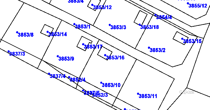 Parcela st. 3853/16 v KÚ Roudnice nad Labem, Katastrální mapa