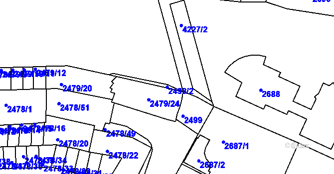 Parcela st. 2498/2 v KÚ Roudnice nad Labem, Katastrální mapa