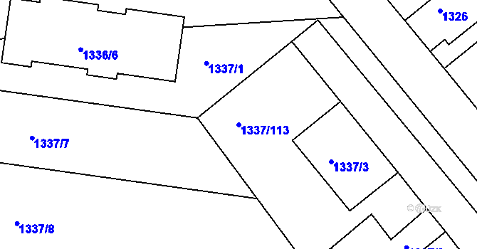 Parcela st. 1337/113 v KÚ Roudnice nad Labem, Katastrální mapa
