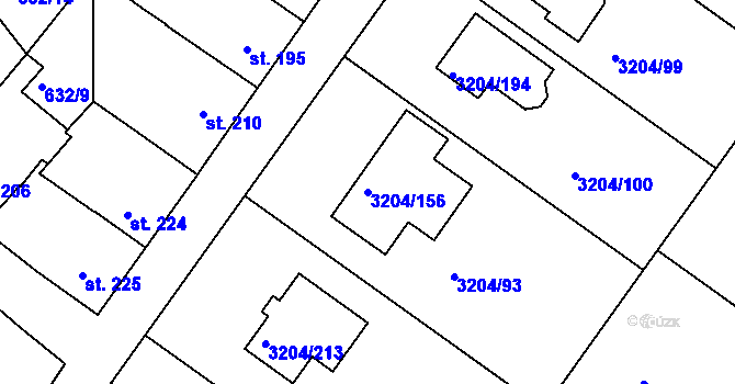 Parcela st. 3204/156 v KÚ Roudnice nad Labem, Katastrální mapa