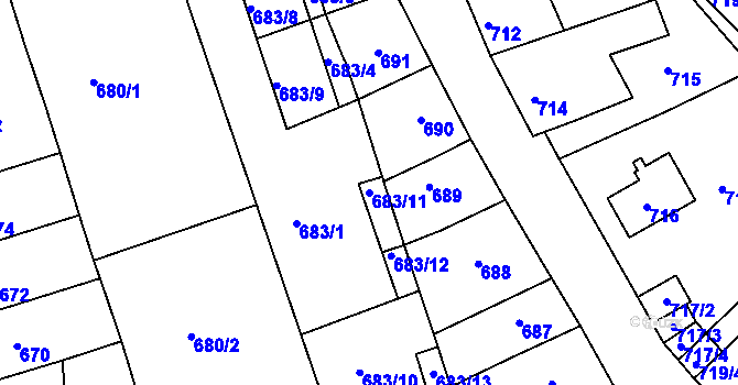 Parcela st. 683/11 v KÚ Roudnice nad Labem, Katastrální mapa