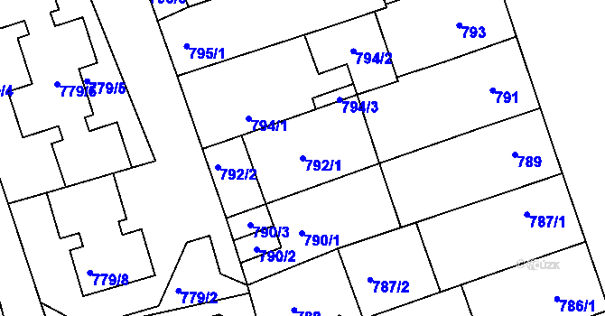 Parcela st. 792/1 v KÚ Roudnice nad Labem, Katastrální mapa