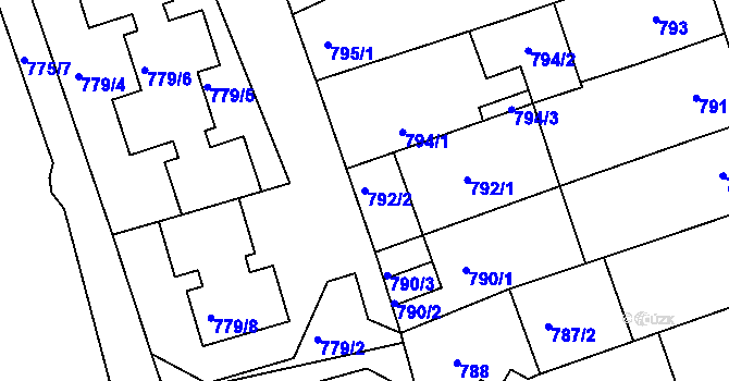 Parcela st. 792/2 v KÚ Roudnice nad Labem, Katastrální mapa