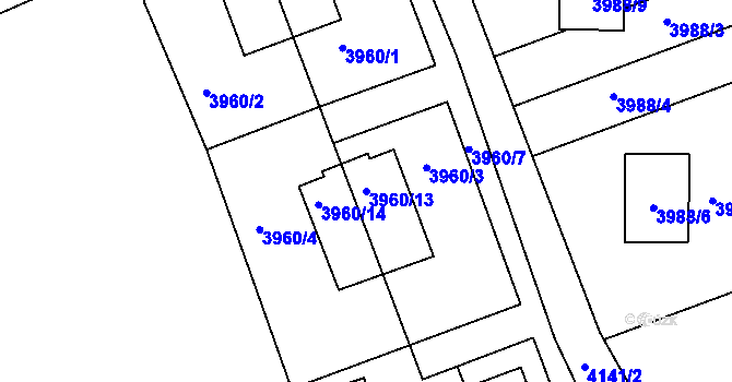 Parcela st. 3960/13 v KÚ Roudnice nad Labem, Katastrální mapa