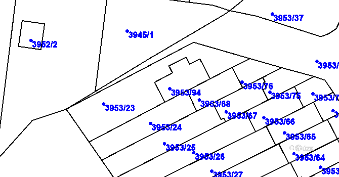 Parcela st. 3953/94 v KÚ Roudnice nad Labem, Katastrální mapa