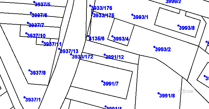 Parcela st. 3991/12 v KÚ Roudnice nad Labem, Katastrální mapa