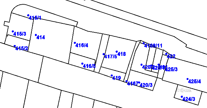 Parcela st. 417/5 v KÚ Roudnice nad Labem, Katastrální mapa