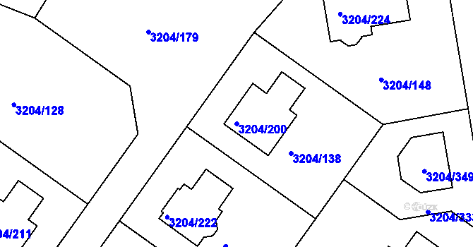 Parcela st. 3204/200 v KÚ Roudnice nad Labem, Katastrální mapa