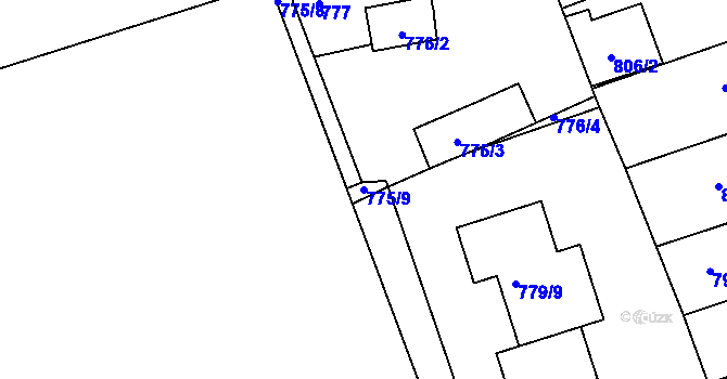 Parcela st. 775/9 v KÚ Roudnice nad Labem, Katastrální mapa