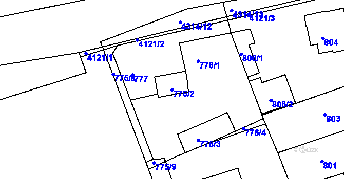 Parcela st. 776/2 v KÚ Roudnice nad Labem, Katastrální mapa