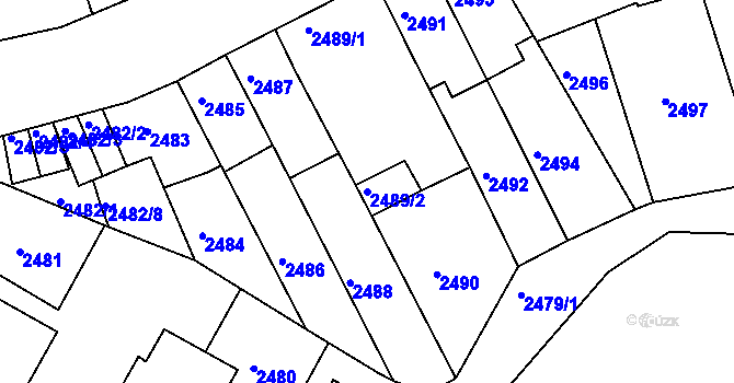 Parcela st. 2489/2 v KÚ Roudnice nad Labem, Katastrální mapa