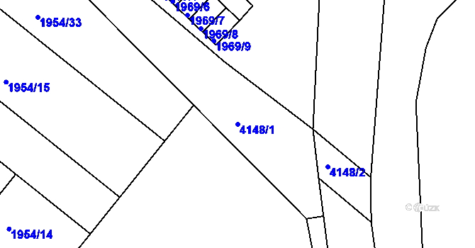Parcela st. 4148/1 v KÚ Roudnice nad Labem, Katastrální mapa