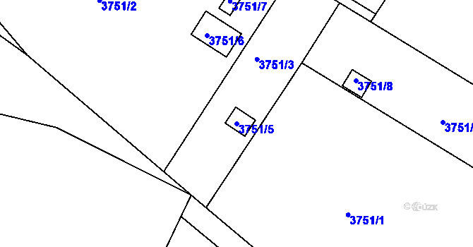 Parcela st. 3751/5 v KÚ Roudnice nad Labem, Katastrální mapa