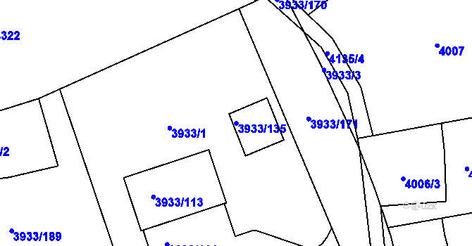 Parcela st. 3933/135 v KÚ Roudnice nad Labem, Katastrální mapa