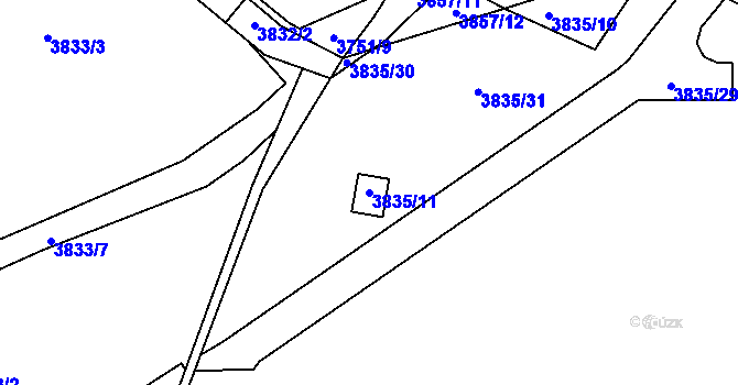 Parcela st. 3835/11 v KÚ Roudnice nad Labem, Katastrální mapa