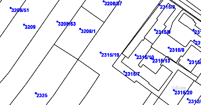 Parcela st. 2315/19 v KÚ Roudnice nad Labem, Katastrální mapa