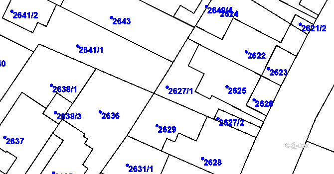 Parcela st. 2627/1 v KÚ Roudnice nad Labem, Katastrální mapa