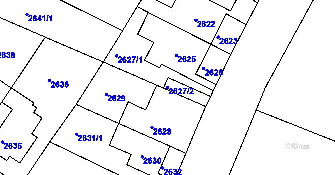 Parcela st. 2627/2 v KÚ Roudnice nad Labem, Katastrální mapa