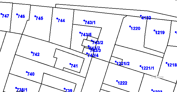 Parcela st. 743/7 v KÚ Roudnice nad Labem, Katastrální mapa